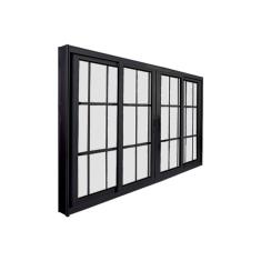 Janela De Correr Abertura Central Premium 4 Folhas Com Grade Vidro Liso 100x150cm Crv Portas E Janelas Preto