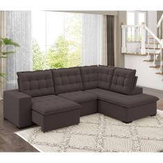 Sofá De Canto Retrátil Reclinável 8 Lugares Veludo Belluno Marrom