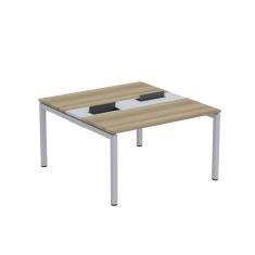 Mesa Plataforma Dupla Com Pé De Aço Para Coworking 130x140-2p Pdc13-14-2p Noce Naturalle-cinza