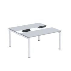 Mesa Plataforma Dupla Com Pé De Aço Para Coworking 140x140-2p Pdc14-14-2p Cinza-branco