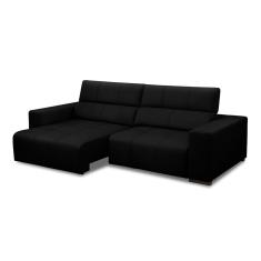 Sofá Decorativo Barbosa 3 Lugares Sala De Estar 230cm Reclinável E Retrátil Couro Preto