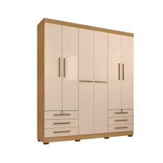 Guarda Roupa De Casal 6 Portas e 6 Gavetas Sem Espelho Durham Carvalho Americano - Off White -  EdeCasaMóveis