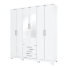 Guarda Roupa Casal Caju 6 Portas Branco Com Espelho - Henn