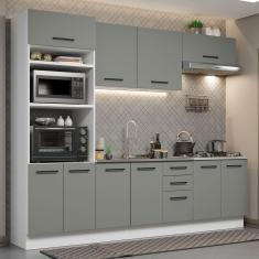 Cozinha Completa Madesa Agata 270001 com Armário e Balcão (Sem Tampo e Pia) - Branco/Cinza