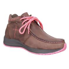 Tênis de Couro Feminino com Cadarço Rosa Cow Way 30022