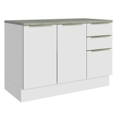 Balcão de Pia 120 cm 2 Portas 3 Gavetas Branco/Branco Veludo Lux Madesa