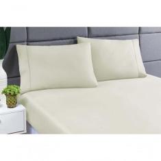 Jogo Lençol 400 Fios Ponto Palito Cama King 3pçs Poliéster - Palha - E