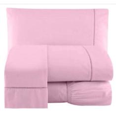 Jogo De Lençol Percal Ponto Palito Queen 4 Peças Rosa