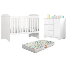 Berço Americano Mini Cama Mel e Cômoda Infantil Duda Branco Brilho com Colchão Gazin - Phoenix Baby