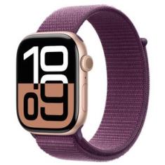 Apple Watch Series 10 (GPS, 46 mm) Caixa de Alumínio Ouro Rosa, Pulseira Loop Esportiva Ameixa