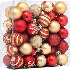 Angoily 50PCS Enfeites De Bola De Natal para Decorações Da Árvore de Natal 4CM Vermelho E Inquebráveis Enfeites De Natal Bolas de Ouro Conjunto para Árvore De Natal Decoração de Suspensão