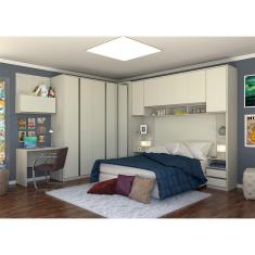 Guarda Roupa Canto Casal com Escrivaninha e Espelho Legno Crema com Kashmir Prime Luciane Móveis