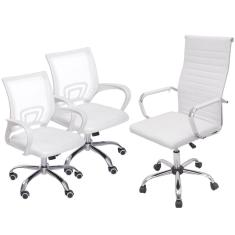 Kit Cadeiras Escritório 1 Presidente Boston + 2 Mesh Office Giratória - Branco