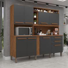 Armário para Cozinha 8 Portas 2 Gavetas Antonela IMOP Móveis Cinamomo/Grafite