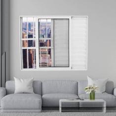 Janela Veneziana de Alumínio 3 Folhas 100 x 150cm com Grade Linha 25 Esquadrias Bergame Branco
