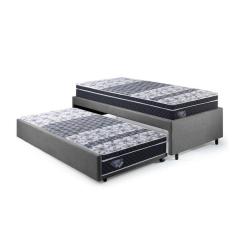 Bicama Box Solteirão 96x203cm Suede com Dois Colchões Gran Sleep Molas Verticoil Ecoflex Cinza/Preto