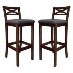 Kit 2 Banquetas Alta Estofada para Bancada Madri Madeira Capuccino Suede CCS