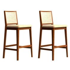 conjunto com 2 banquetas sila imbuia e bege