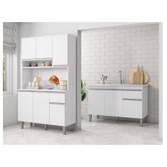 Balcão de Pia Tatiane 120 cm e Armário Cozinha Kit Márcia Ambiente Branco Brilho - AJL