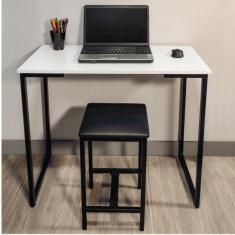 Escrivaninha Industrial Com Banco Slim Yescasa Branco/preto