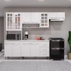 Cozinha Modulada Compacta Fidelitá Viena 4 Peças 260cm 11 Portas 3 Gavetas Com Tampo Branco