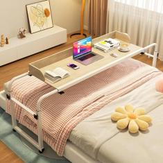 SilteD Mesa de cabeceira ajustável em altura com rodas, comprimento extensível, móvel, laptop, mesa de computador com rodinhas, mesa multifuncional sobre a cama, mesa de cuidados ajustável