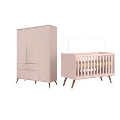 Kit Quarto Infantil Bebê Melinda Com Pés Guarda Roupa 3 Portas 2 Gavetas Berço Mini Cama - Phoenix Baby