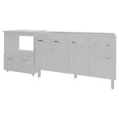 Balcão Armário Cozinha Gabinete De Pia 140 Cm Camila E Balcão Amanda Parana Microondas E Forno Elétrico Branco