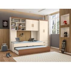 Jogo de Quarto Chiara 4 Peças - Roupeiro 2 portas Módulo Aéreo e Cama 