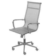 Cadeira Escritório Giratória Alta Presidente Or Design Tela Mesh Cinza Aço Preto Base Rodízio Preto
