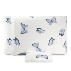 Jogo De Lençol Queen Essencialle 150 Fios 3 Peças - Borboletas Azuis