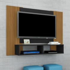Painel Estante para TV Ouren Preto Pintura 3D Ripada - CasaH