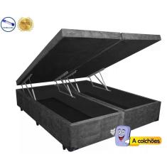 Cama Box Baú Casal Diamond Suede Cinza Bipartido Com Pistão A Gás - 138x188x41