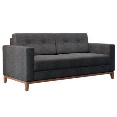 Sofá 2 Lugares Living Pés e Base em Madeira Linho Cotton Grafite - Mob