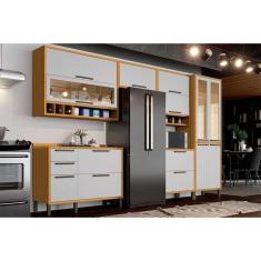 Cozinha Modulada Completa Syrah 6 Peças 3aéreo+2balcões+ 1 Paneleiro 6p01 Amendoa Off White Ronipa