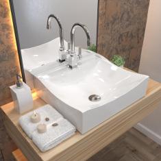 Kit Cuba Q440 Com Torneira Luxo 1195 Metal + Válvula Click 1``b (2,6cm) + Sifão Cromado + Flexível Branco