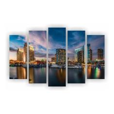 Kit 5 Quadros 1 Paisagem Cidades 108 X 67 Cm Total Mod 01 - Micro Ofic