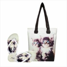 Bolsa Com Chinelo Feminino Gatinhos Magicc Bolsa, 39/40