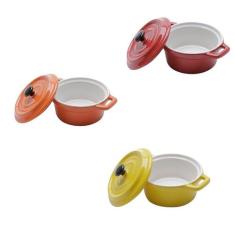 Conjunto de 3 mini panelas redondas porcelana A, com tampa - 12,7cm - 