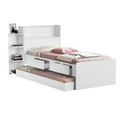cama solteiro com baú 2 gavetas e cama auxiliar jade/isa mdf - Frausto
