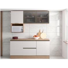 Cozinha Completa Etna 5 Peças Poliman Móveis, Carvalho Oak e Off White
