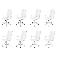 Conjunto 8 Cadeiras para Escritório Presidente com Rodízios Esteirinha Alta OR Design Branco