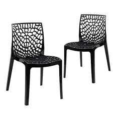 Loft7, Kit Conjunto 2 Cadeiras Gruvyer, Polipropileno com Encosto Moderna Versátil para Sala de Jantar Cozinha Bar Restaurante Jardim Varanda Cafeteria Shopping Salão de Festas, Preto