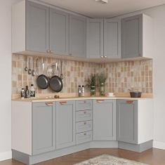 Cozinha Modulada 6 Peças com Tampo 3 Aéreos 6 Portas e 3 Balcões Arizona Cabecasa Madeiramadeira Branco/cinza