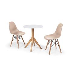 Conjunto Mesa de Jantar Maitê 60cm Branca com 2 Cadeiras Charles Eames - Nude