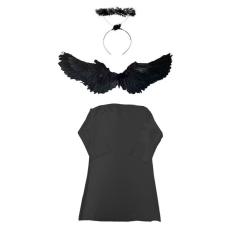 Fantasia Kit Anjo Negro Adulto Tunica Asa de Anjo Aureola Carnaval Teatro Festa Halloween Querubim Arcanjo Terror