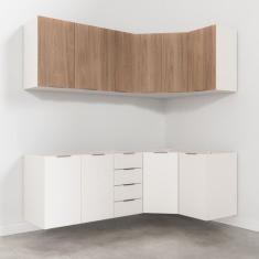 Cozinha Modulada 6 Peças Sem Tampo 3 Aéreos e 3 Balcões Ipanema CabeCasa MadeiraMadeira Acácia/Branco
