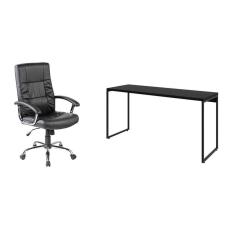 conjunto de mesa studio 150 cm com cadeira de escritório presidente giratória com relax e plus preta