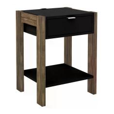 Mesa De Cabeceira Com Tomada 1 Gaveta Az1016 Preto Nogal