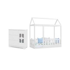 Quarto Infantil Com Comoda 3 Gavetas E Cama Montessoriana Branco Canaã Baby